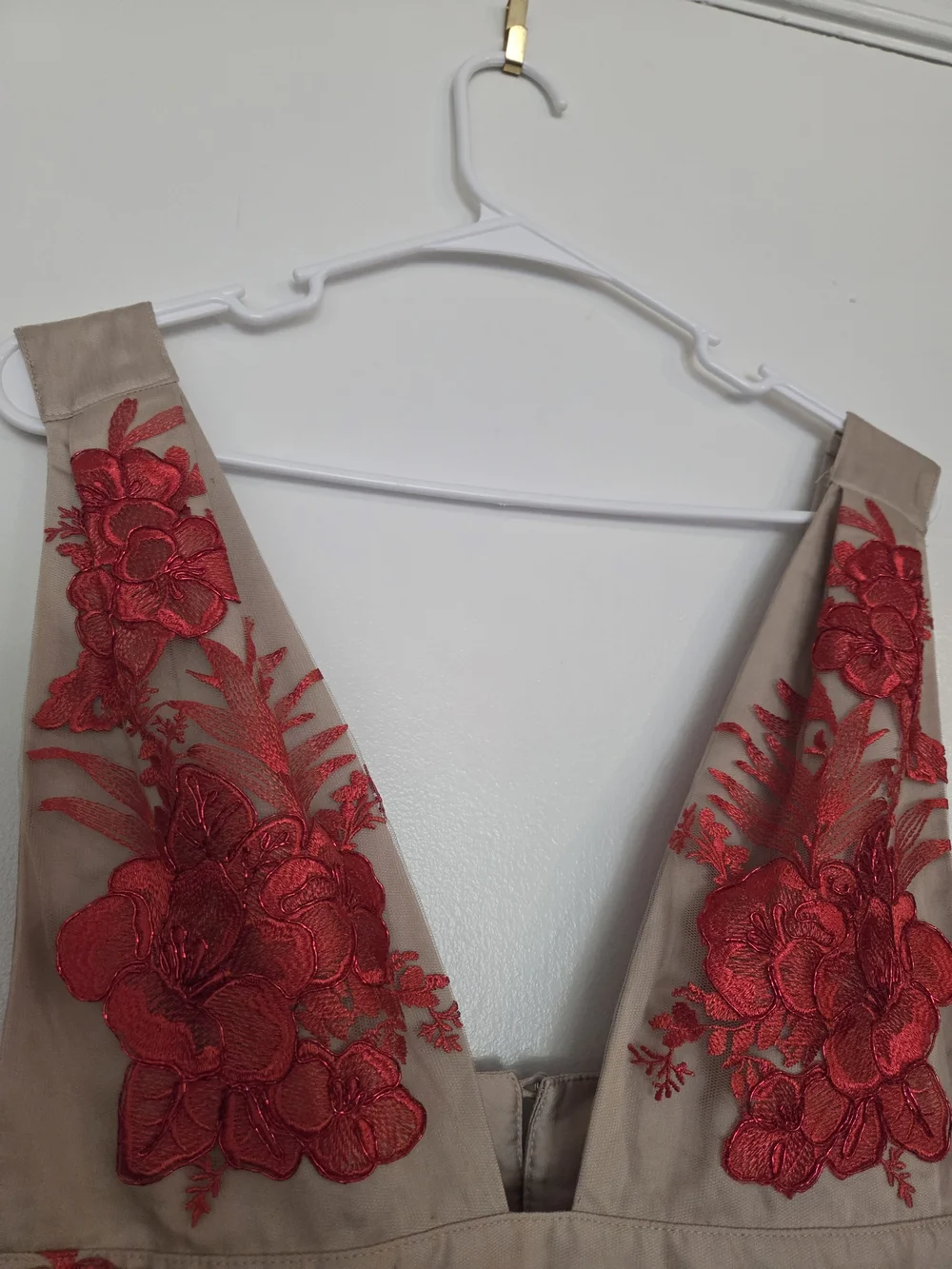 Free People Sarah Embroidered Mini Dress Red Floral Nude Mesh Sz M